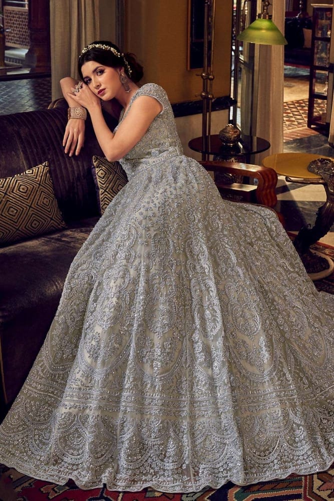 silver anarkali dress Black Silver Embroidered Anarkali Palazzo Suit