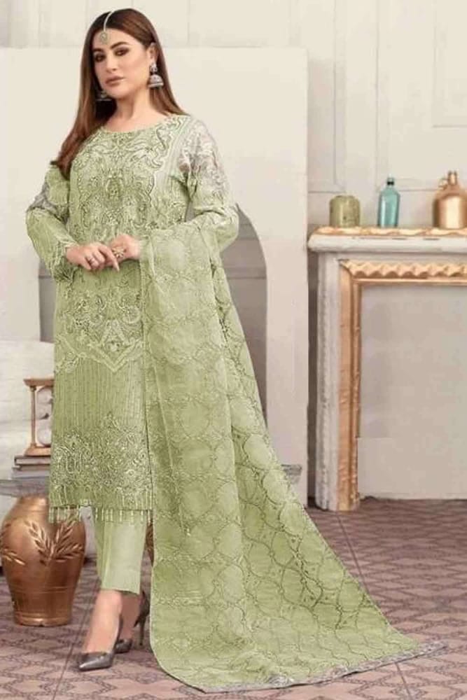 Buy Parrot green Faux georgette Pakistani suit with Dupatta Online SK14008  - Shopkund