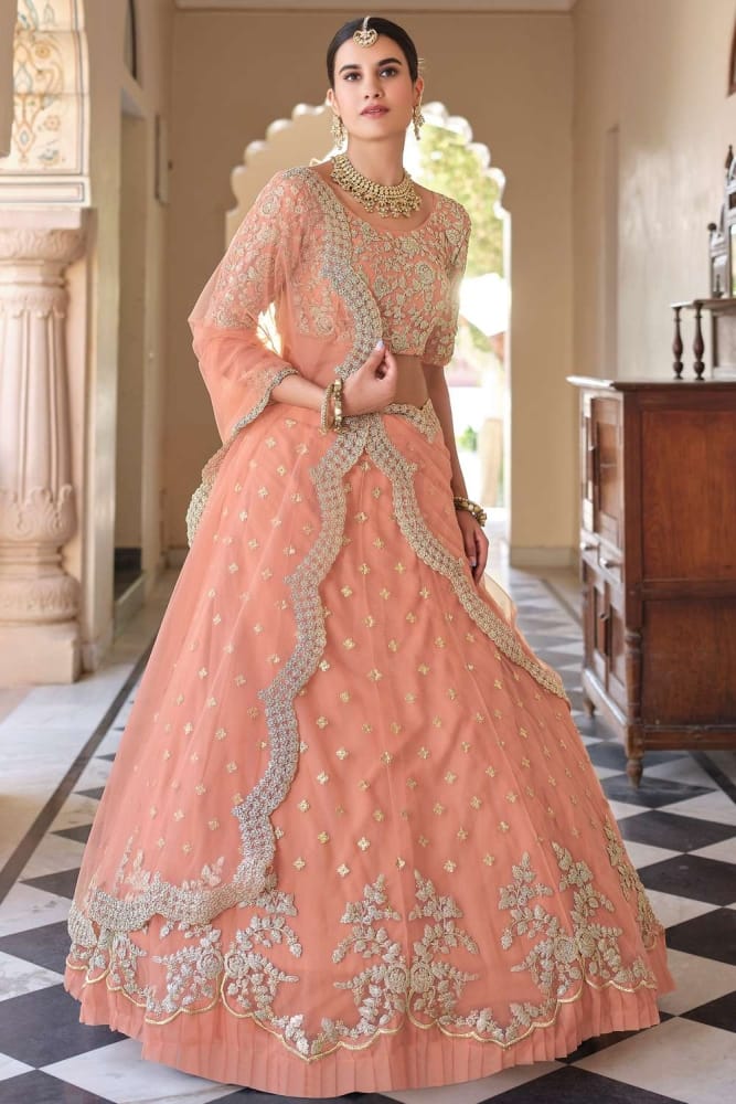 Peach Wedding Lehenga Choli with Heavy Designer Dori,Sequance