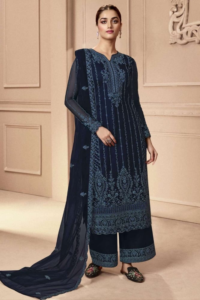 blue silk dress pakistani Maryam's Heritage Pakistani Luxury Dress main image 1