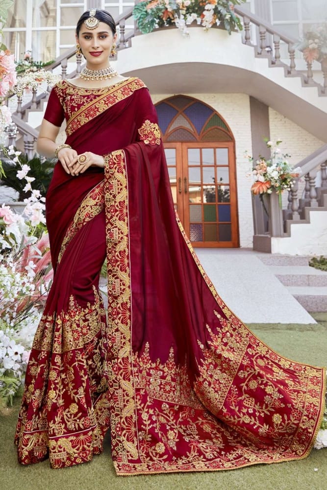 Buy Silk Wedding Saree in Maroon with Blouse Online SR23821 Shopkund
