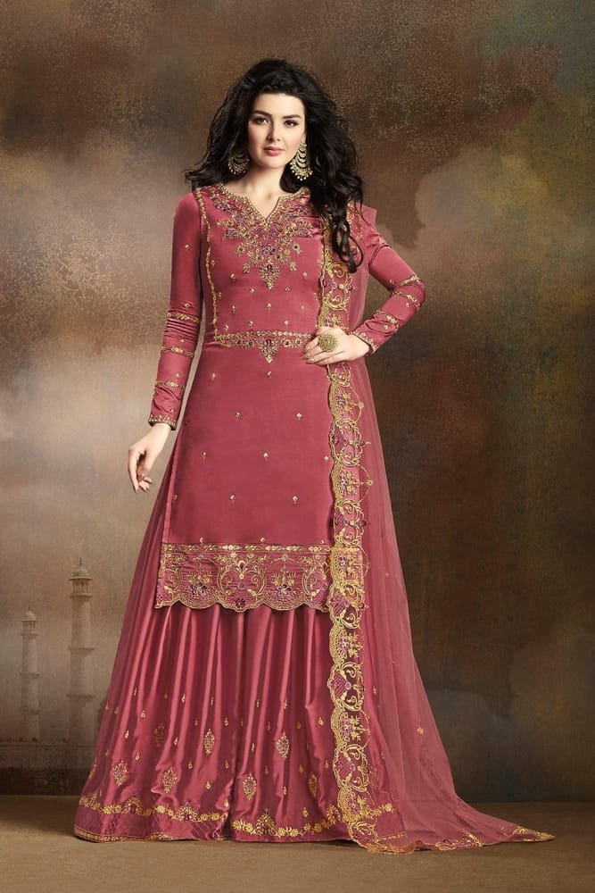 Buy Old rose Pink Silk Sharara Suits with Dupatta Online SS0004