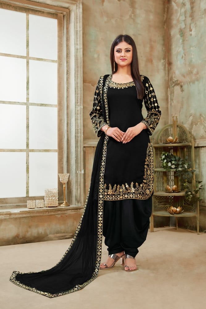 Buy Black Art Silk Patiala Suits with Dupatta Online PS2052 Shopkund