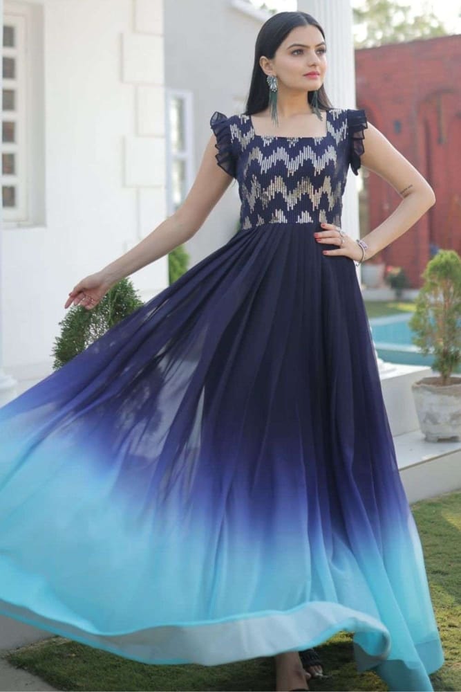 Gown dress in blue batik with embroidered USA : GW0615