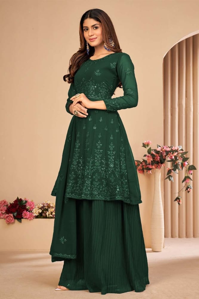 green emerald velvet dress EID DRESS COLLECTION 2019: NILE GREEN EMBELLISHED ANARKALI SUIT main image 1