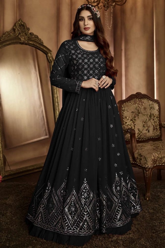 Buy Black Georgette Eid anarkali suit with Dupatta Online AS3507 - Shopkund