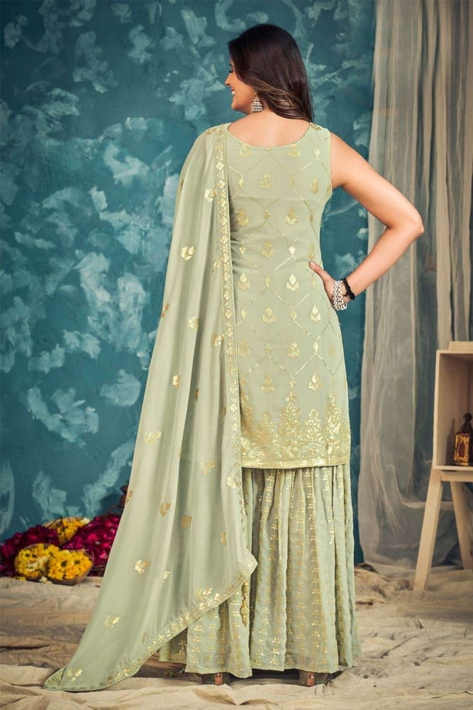 Buy Light green Georgette Sharara suit with Dupatta Online SS1039 - Shopkund