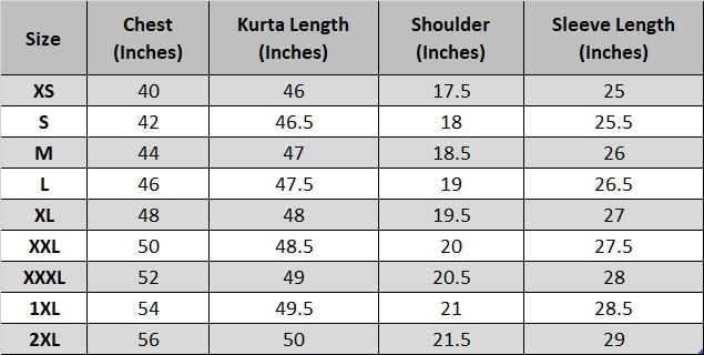 Men's English Size Chart